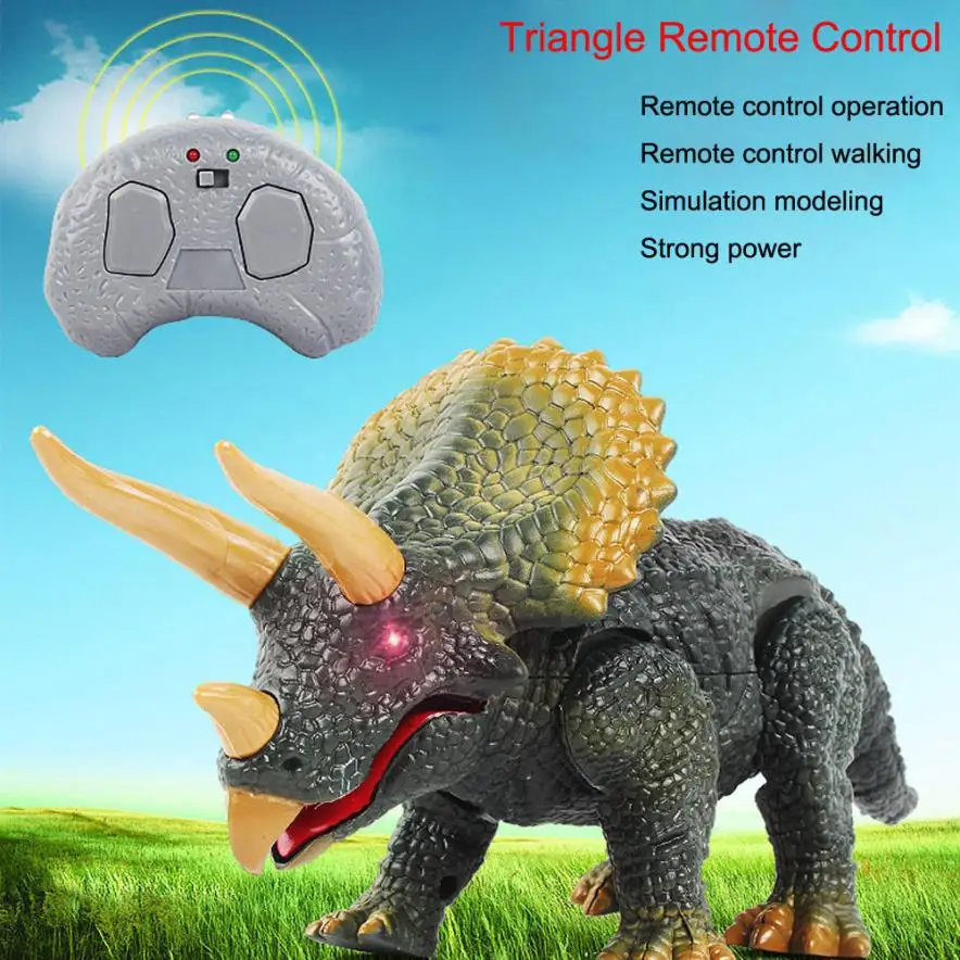 Remote Control Walking Dinosaur Triceratops Toy Model Light Sound Action Figure