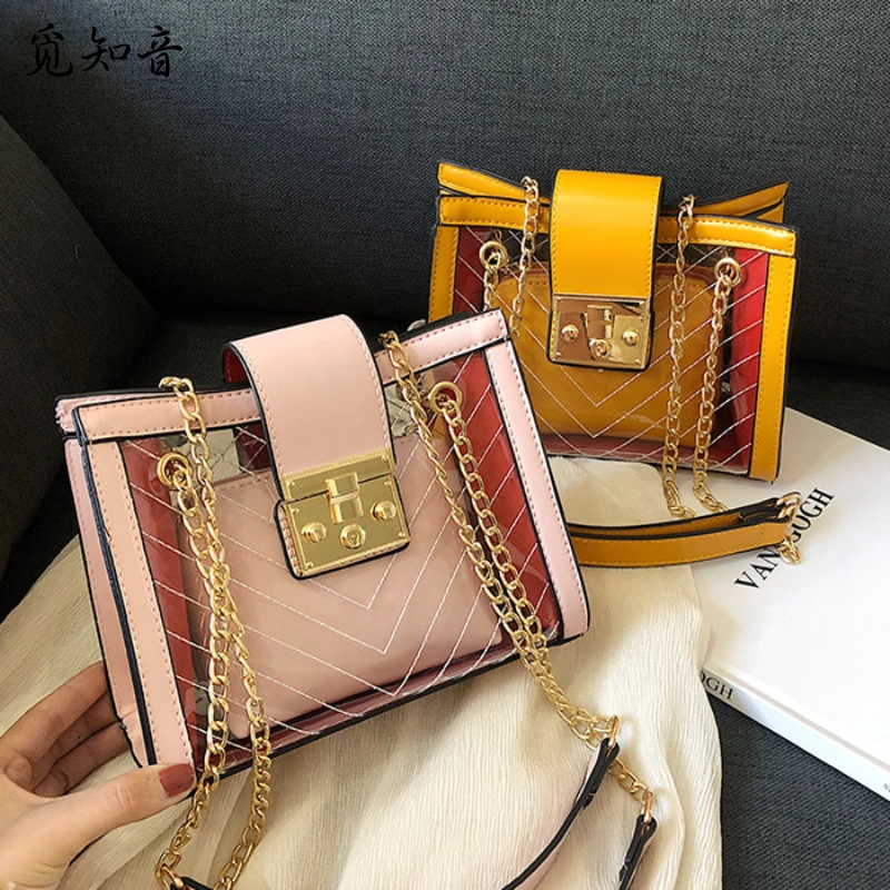

Factory Outlet Foreign Trade Women Bag 2019 New Korean Transparent Chain Generous Bag Joker Shoulder Slung Fashion Bag 2 In1