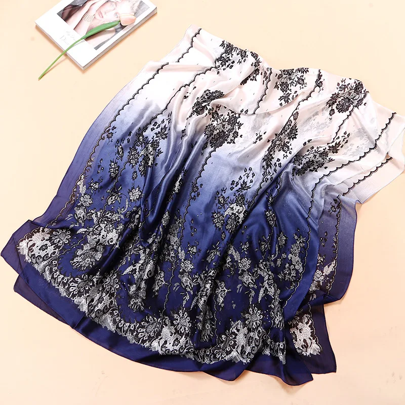 

Women's Scarf Summer Lace Gradient Scarf Mesh Flower Vine High-end Simulation Silk Sunscreen Silk Scarf Shawl
