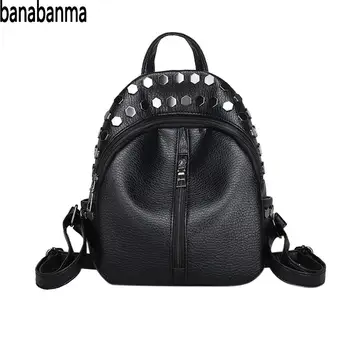 

Banabanma Woman Backpack Unique Rivet Advanced PU Material and Smooth Zipper Fashion Style Students Girls Women Backpack ZK50