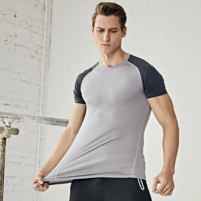 Новые мужские фитнес-футболки Slim Fit быстросохнущие дышащие эластичные топы для тренировок FMS19