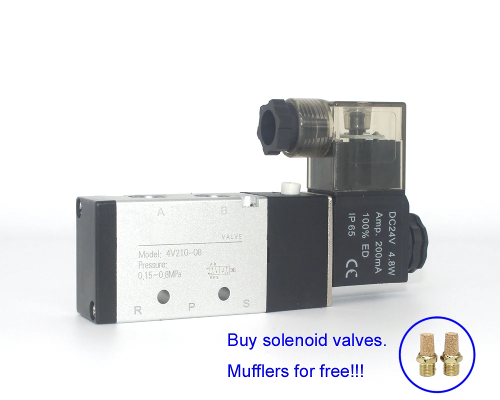 

4V210-08 Pneumatic Electromagnetic Solenoid Valve 5 Port 2&3 Position Control Air Gas Magnetic Valve 12V 24V 110V 220V Coil Volt