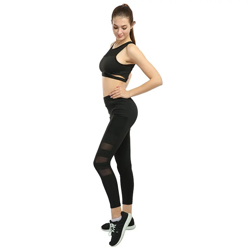 Gymshark Women Legging Ptachwork Mesh Black Capri Leggings Plus Size Sexy Fitness Sporting Pants with Pocket Mid-Calf Trousers