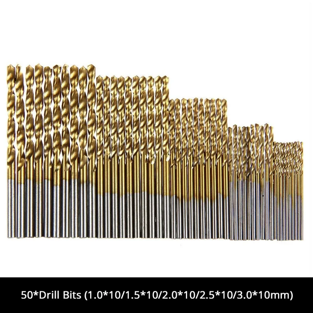 

50PCS 1/1.5/2.0/2.5/3mm Titanium Coated Twist Drill Bit Mini High Steel Drilling Tool for Woodworking Aluminum HSS Drill Bit Set