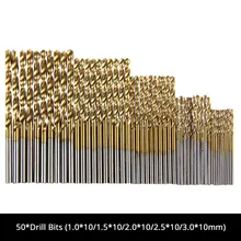 50PCS 1/1.5/2.0/2.5/3mm Titanium Coated Twist Drill Bit Mini High Steel Drilling Tool for Woodworking Aluminum HSS Drill Bit Set 75 coreless drill bit well drilling pdc drag bit for mining drilling bit geological exploration