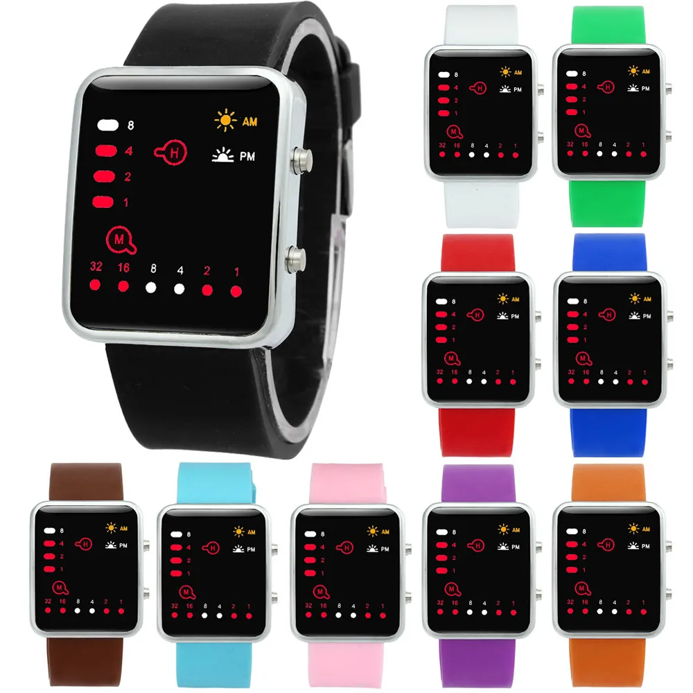 I0727 часы унисекс часы бренд роскошный подарок для женщин и мужчин цифровой красный светодиодный спортивные часы Бинарные наручные часы силикон