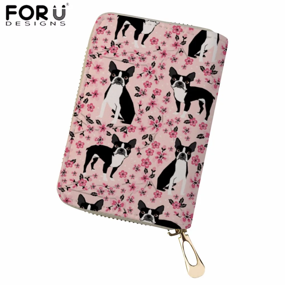 FORUDESIGNS Women Business Card Holder Boston Terrier Print Credit Card