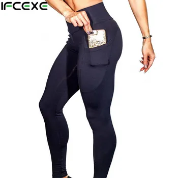 

Ifcexe Woman Yoga Pants Leggings Fitness Female Side Mobile Pocket Yoga Pant 2018 Elastic Yoga Tights Running Sports Training