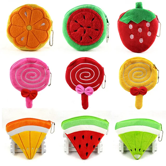 Cute Style Girls 3D Printing Fruits Zipper Plush Coin Purse Kawaii Children Coin Purse B Women Wallets Mini Handbag For Gifts