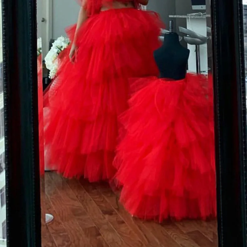 Lush Red Ruffles Tiered Long Tulle 