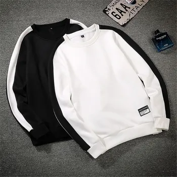

Male Spring Summer Autumn Sweatshirts Comfortable Black White Male Patchwork Long Sleeve Pullover Crewneck Male Sweatshirts