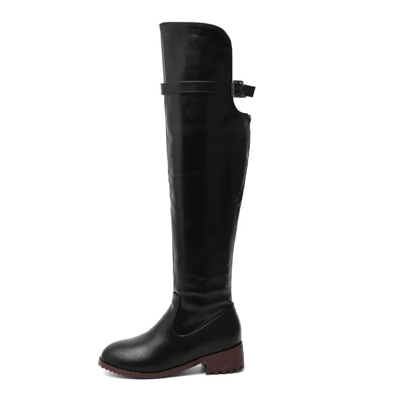 RIZABINA Women Buckle Plus Size 34-48 Straight Boots Fashion Retro Daily Office Sexy Long Boots Over The Knee Boots Footwear