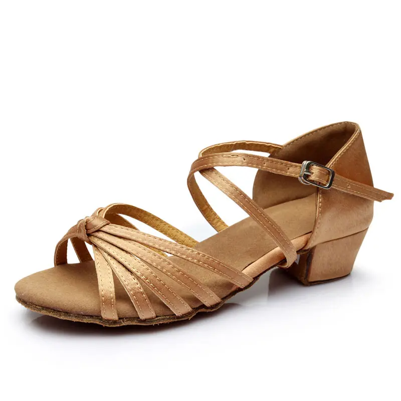 Children Girls Latin Shoes Soft Sole Low Heels Child Kids Ballroom Tango Salsa Shoes For Dancing Heels 3.5cm Women Practice Shoe