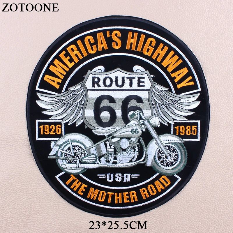 

ZOTOONE Iron On Route 66 Motorcycle Patches For Clothing Big Punk Letter Bike Patch Embroidering For Clothes Diy Jacket Jeans E