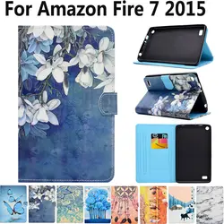 Мода цветок чехол для Amazon Fire 7 2015 5th поколения роспись искусственная кожа флип Shockprof чехол для Amazon Fire 7 2015