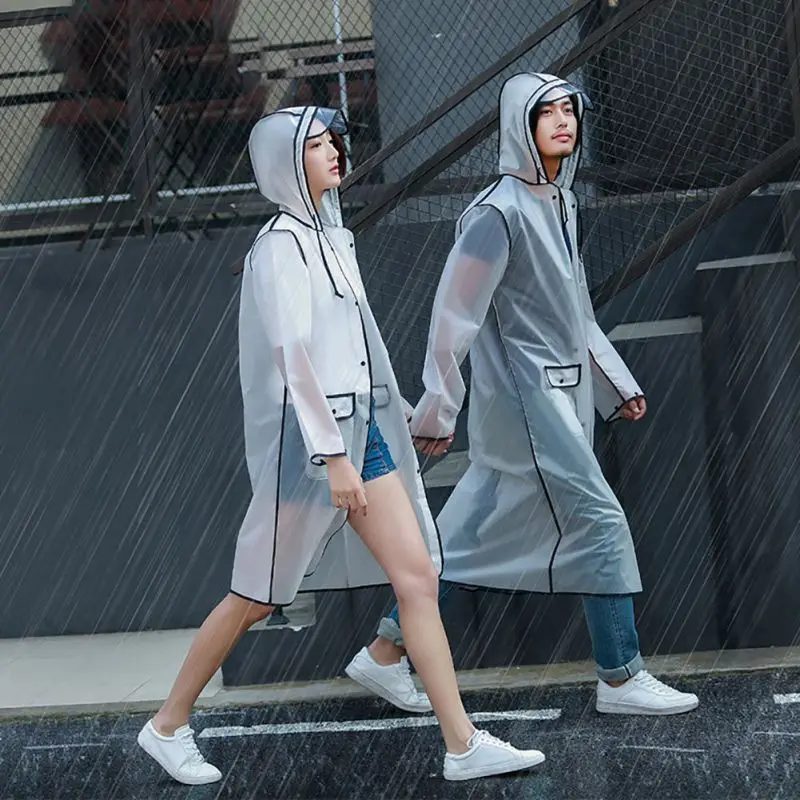 

Semi Transparent Summer Raincoats Waterproof Unisex Rain Jacket with Solid Ribbon Outside Walking EVA Rain Gear Supplies