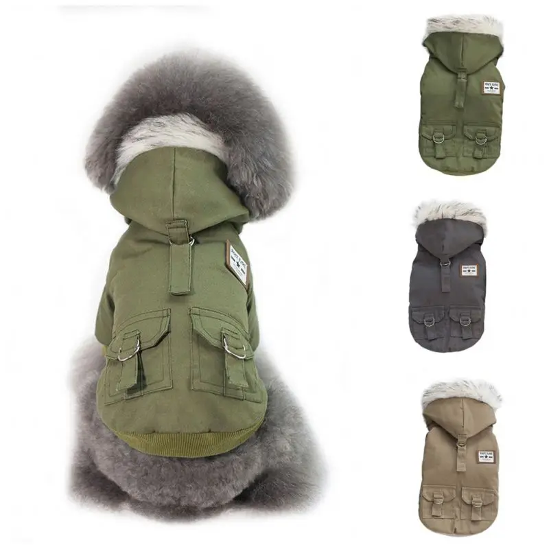 Домашняя собака теплая одежда куртки с плюшевые шапки однотонные уличные спортивные пальто для щенка осень зима пальто для домашних любимцев собак Зимний поставки