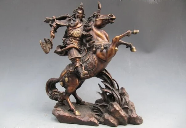

Collectible bronze lion statue S0778 China Folk refined craftwork Pure Bronze Guan Gong hold Sword Ride on Horse B0403
