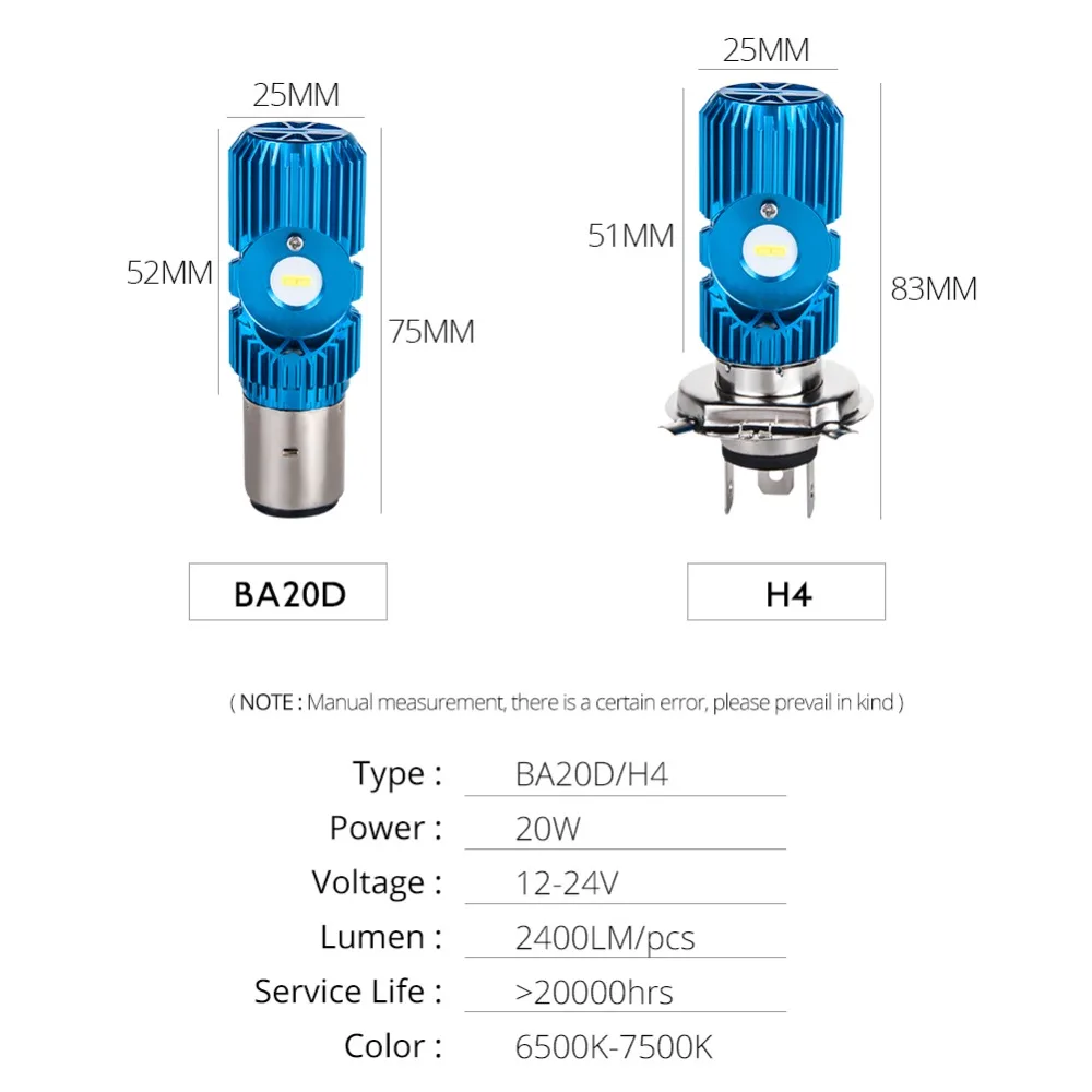 Foxcncar H4 светодиодный фонарь IP67 Hi Lo Beam 3400LM 20 Вт Мотоцикл Скутер мопед ATV 6500K фара для