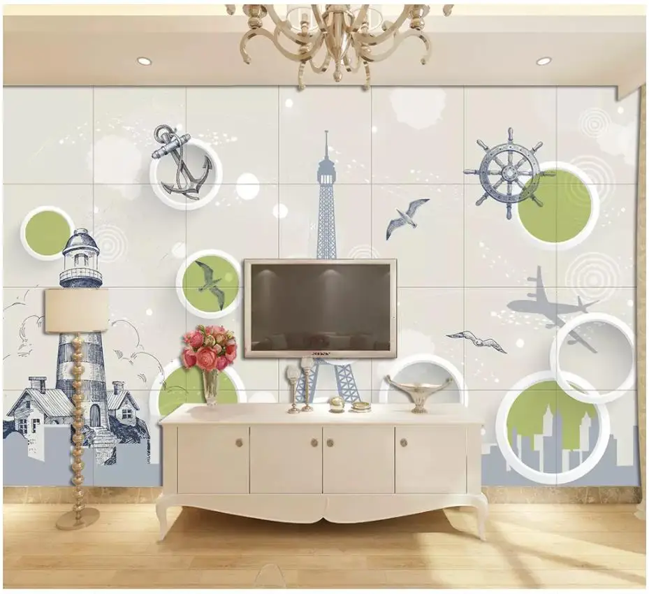 

Custom photo wallpaper for walls 3 d murals wallpaper Mediterranean lighthouse European architecture TV background wall decor