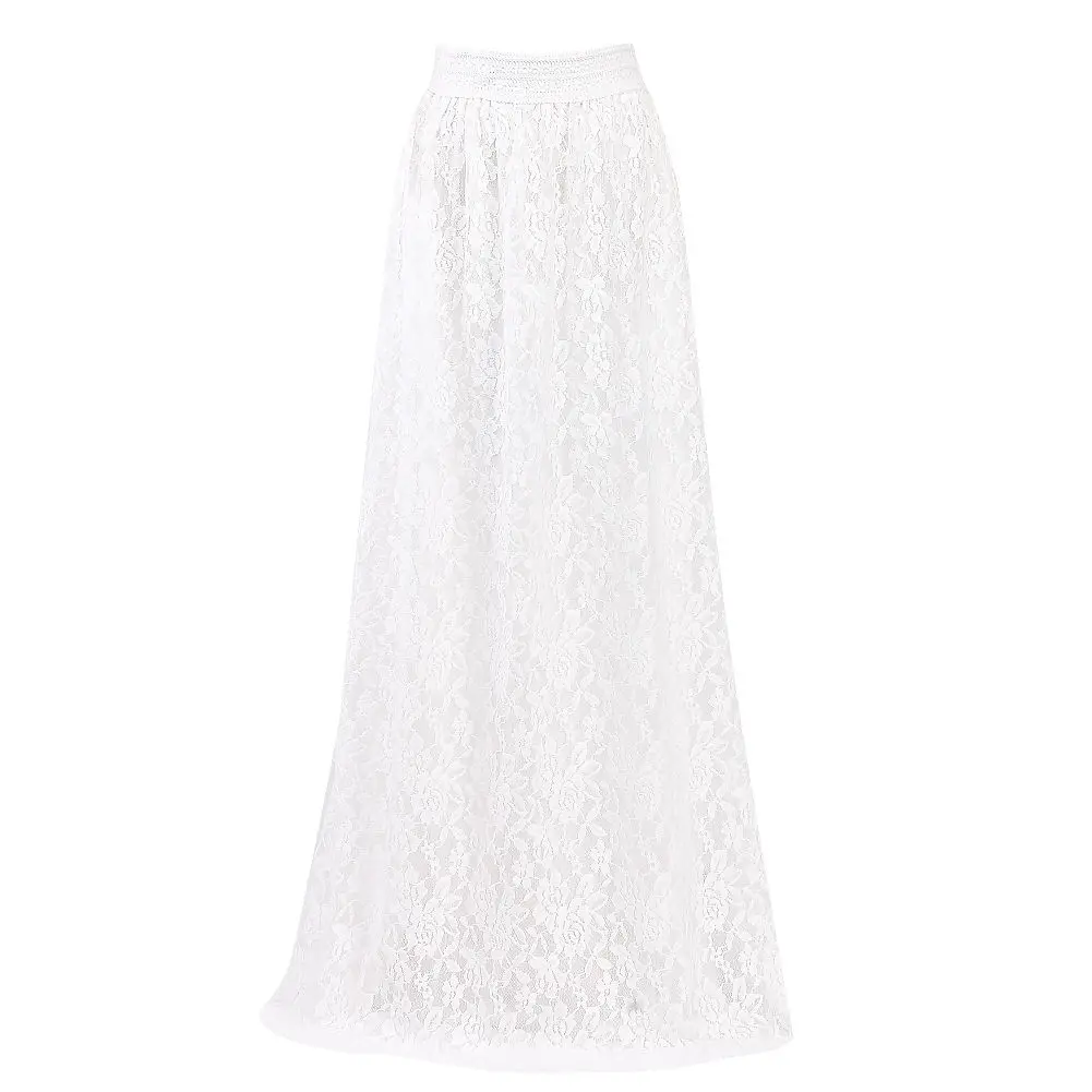 HIRIGIN летние Boho женские юбки с двухслойным кружевны основаним девушка цветок гофрированная макси юбки высокая эластичная талия юбка