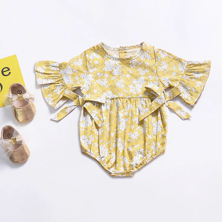 Детская одежда для девочки новорожденного Floral Flare комбинезон для новорожденной девочки Белл Половина рукавом младенческой костюм для