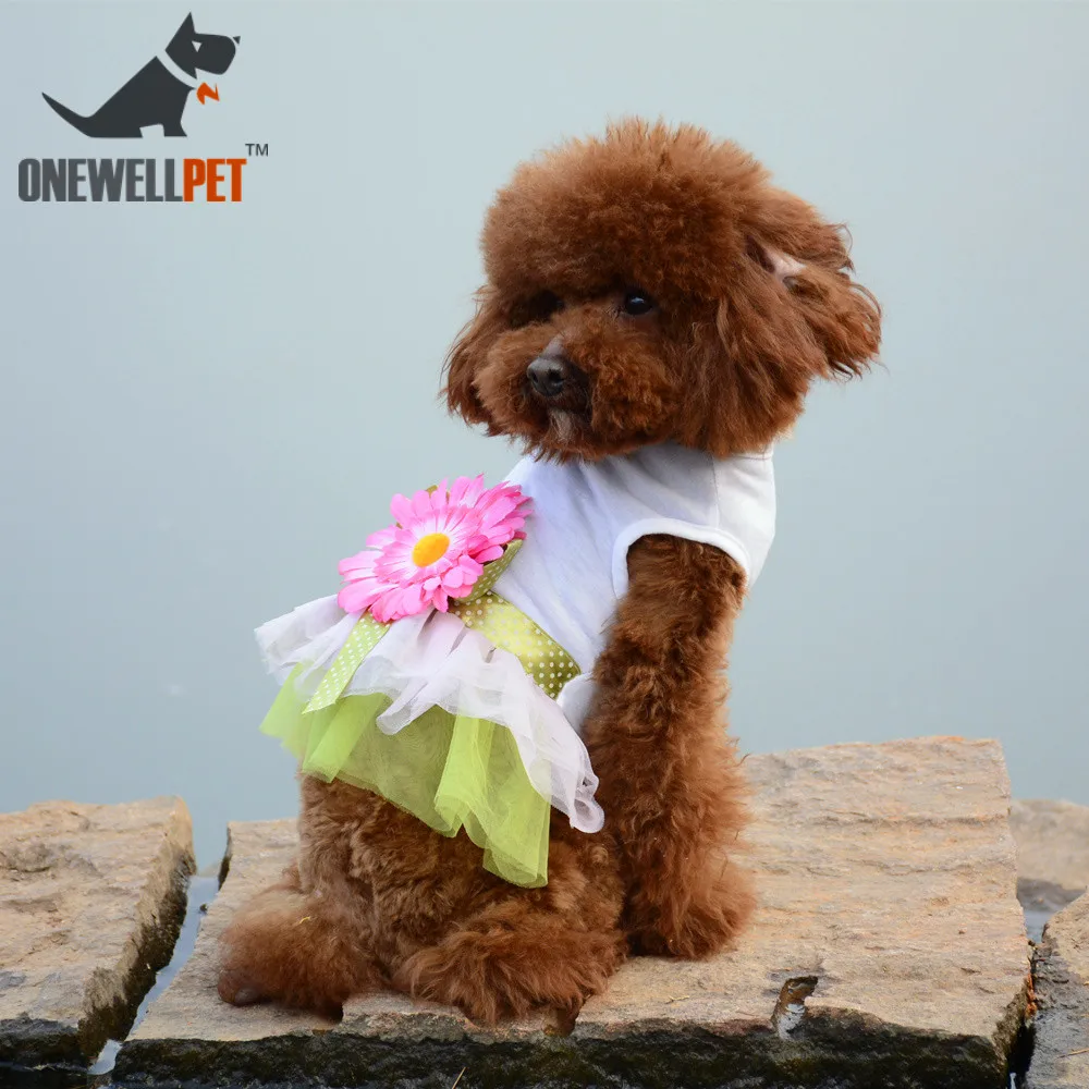 

Wedding Decoration Dog Dress Fashion White Cotton Dresses With Bowknot And Big Sun Flowers S To XXL For Small Or Medium Pet Dog