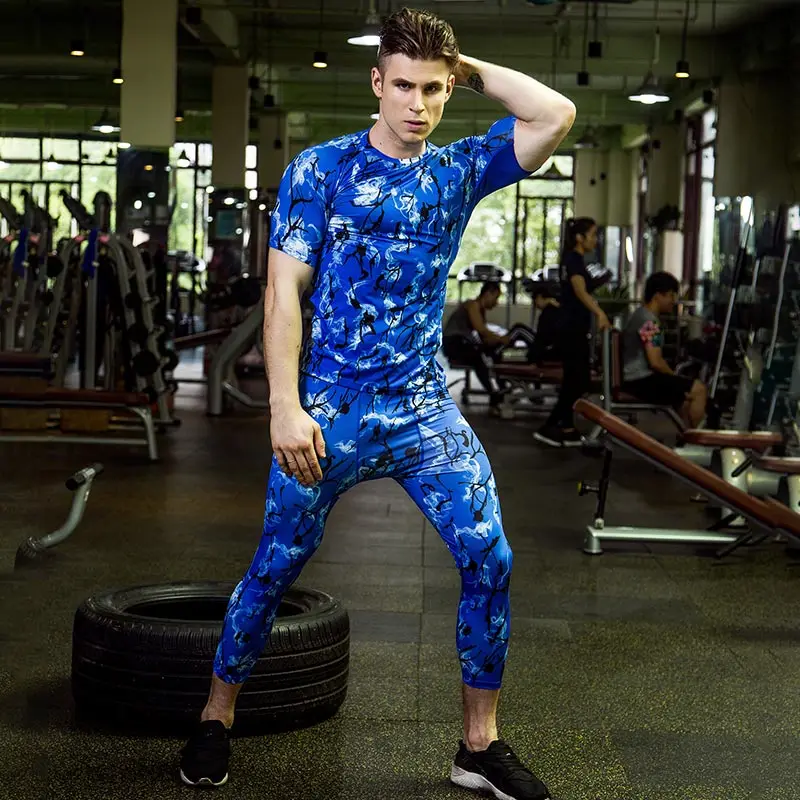 LoRun 2017 Sports Suit font b Men s b font Sportswear Tracksuits Quickly Dry Man Printing