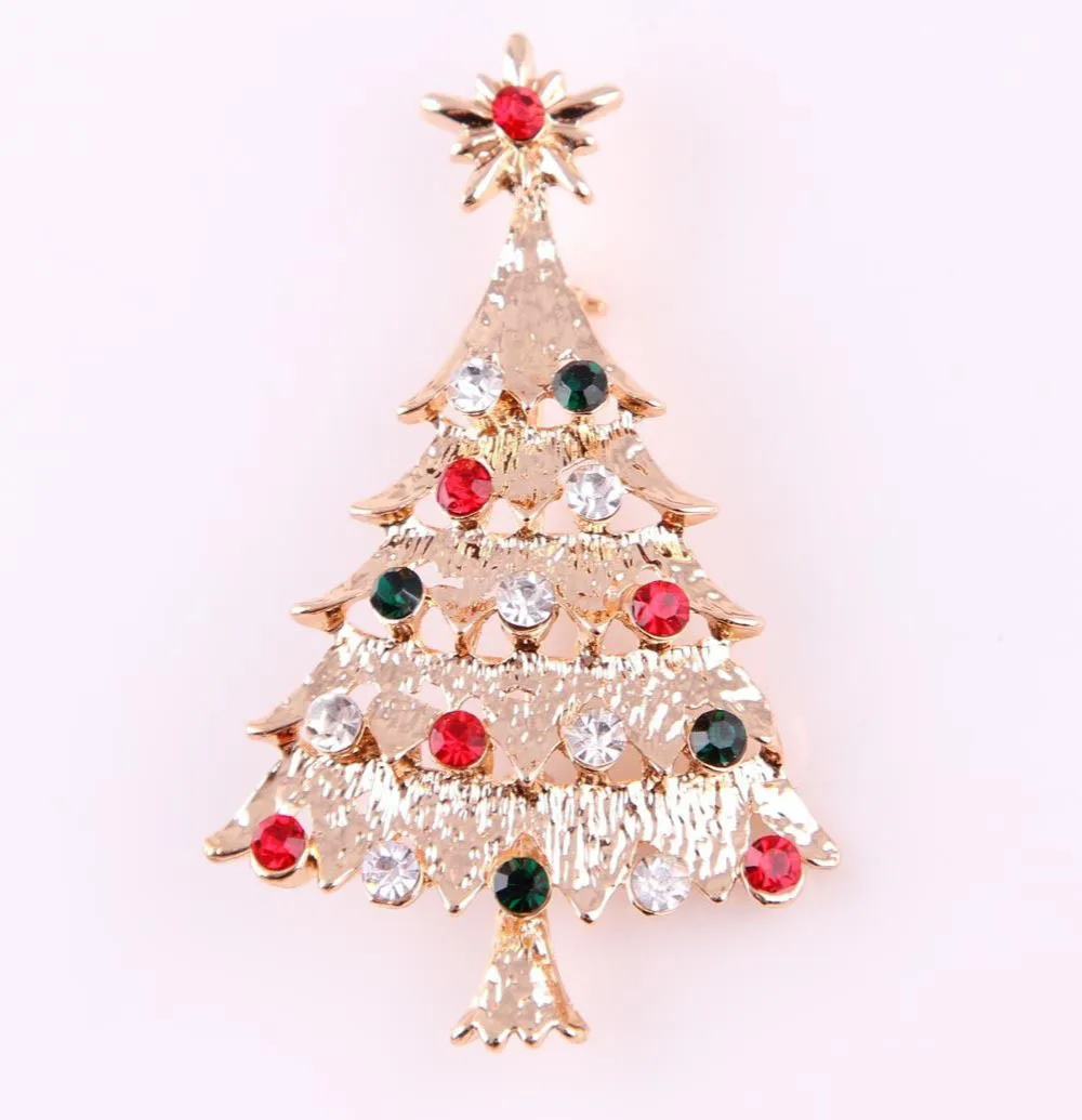 

1pcs Xmas Tree Crystal Yellow Color Brooch Pin Christmas Gift Jewelry Colorful
