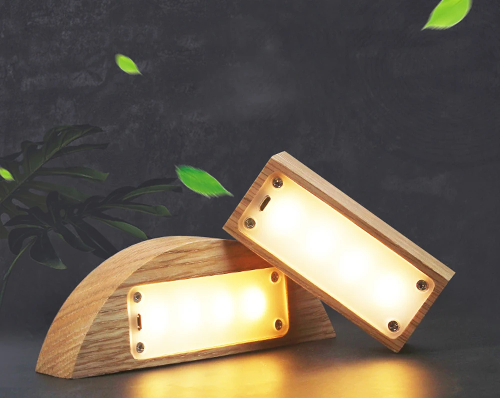 Твердый деревянный светодиодный ночник, Встроенный перезаряжаемый аккумулятор, 3 вида яркости с защитой для глаз, настольная лампа, прикроватная лампа для спальни
