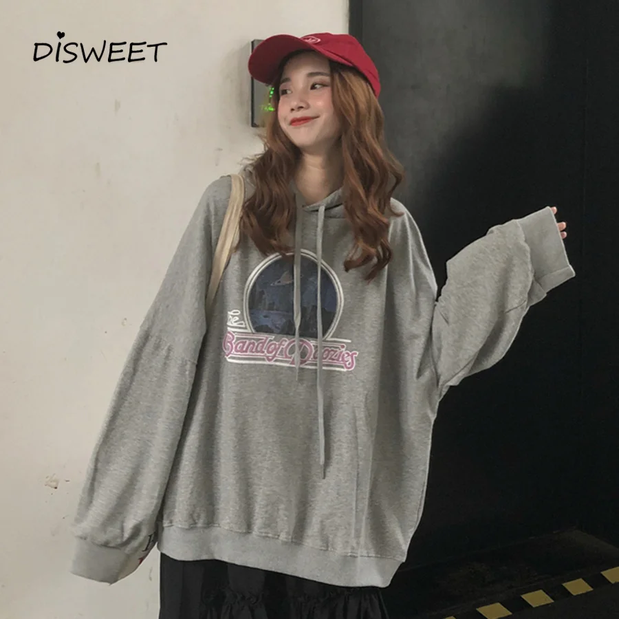 

2019 Casual Hoodie Women's Korean Loose Long-sleeved Sweatshirts Harajuku Gray Print Hoodies Streetwear Women's Clothing Tops