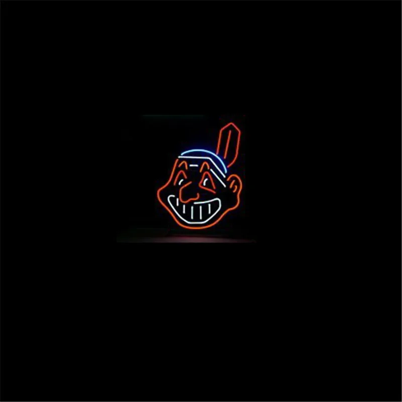 

NEON SIGN For MLB CLEVELAND INDIANS BASEBALL Signboard REAL GLASS BEER BAR PUB display Restaurant outdoor Light Signs 17*14