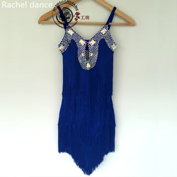 

2017 Fringe Latin Dance Dress Girl Pearl Back V-Opening Sleeveless Samba Ballroom Tango Dance Clothing Tassel Latin Dance Dress