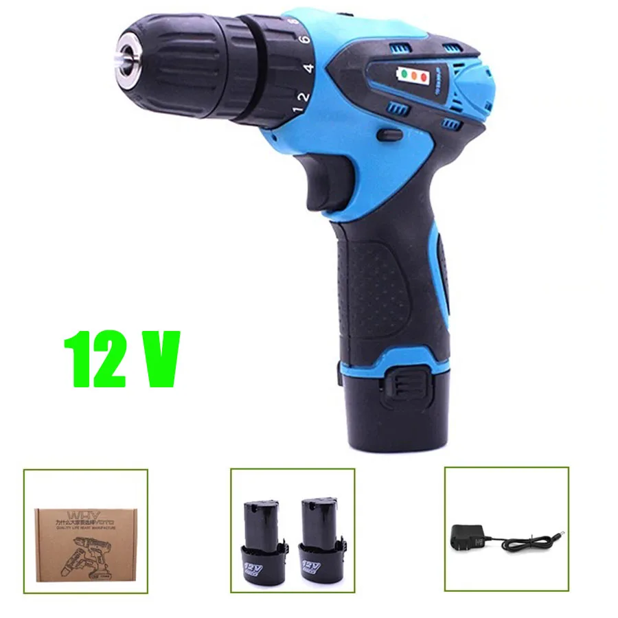 

VOTO Battery*2 Rechargeable Cordless Drill Electric Screwdriver Set Lithium Power Tools Screw Gun Driver 12V Blue 2018 New