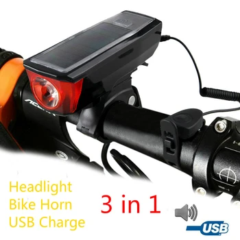 

Solar Powered Bike Lights USB Rechargeable with Horn Power Bank Frout Bicycle Headlight LED Flashlight for Road Cycling Camping