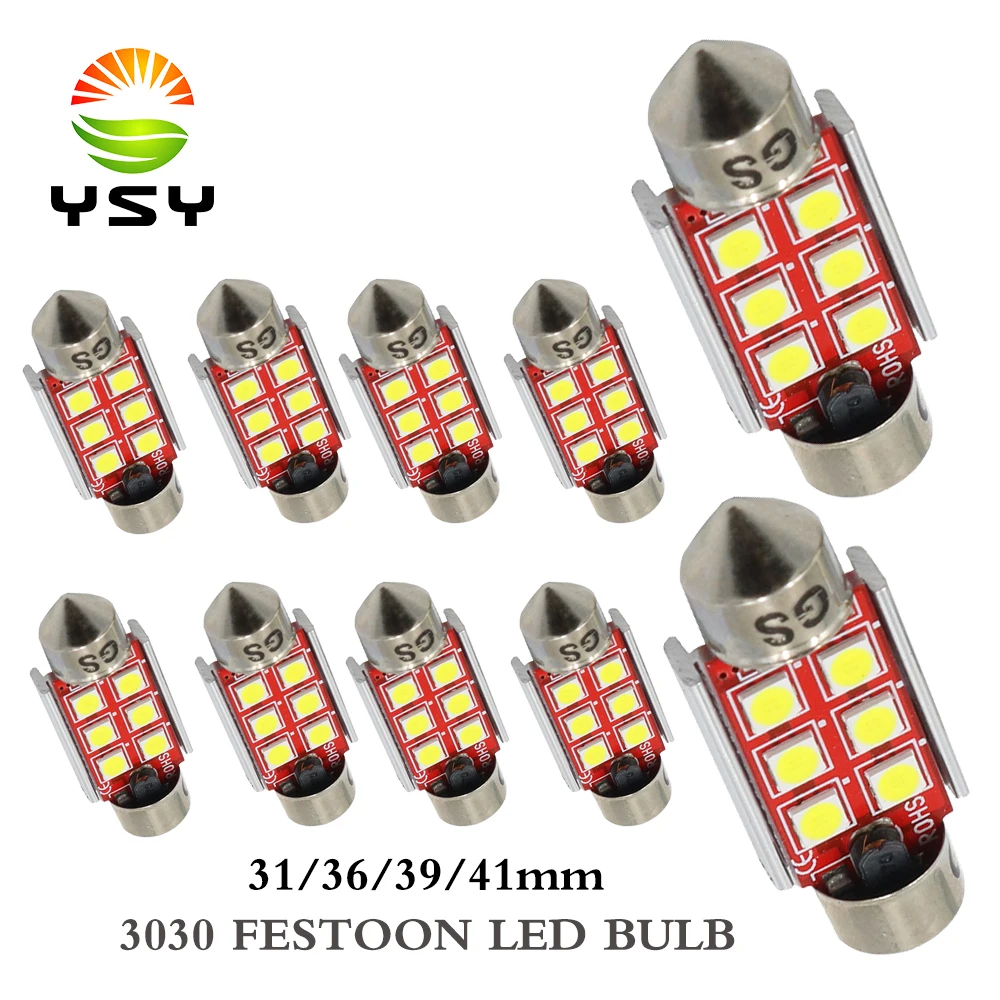 Y 10x Canbus без ошибок Led 3030 4SMD 31 мм 6 SMD 36 39 41 DE3175 C5W C10W SV8.5 автомобильная светодиодная