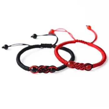 

Natural Red Black Agate Lucky Beaded Bracelets Concentric Knot Braided Rope Black Bracelet Women Men Lovers Jewelry Dropshipping