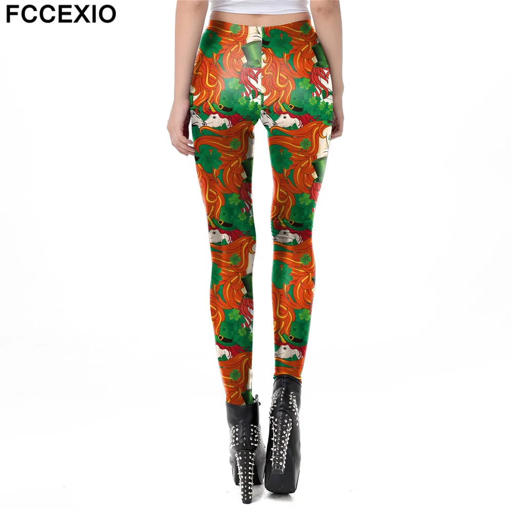 FCCEXIO 6 цветов зеленый Lucky Clover Леггинсы для женщин для день Патрика 3D Леггинсы с принтом тренировки брюки девочек фитнес плюс размеры