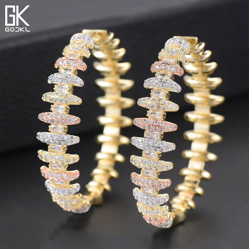 GODKI 44 мм Роскошные серьги-кольца с кубическим цирконием для женщин Свадебные вечерние серьги с кристаллами CZ ювелирные изделия Помолвочные серьги Мода
