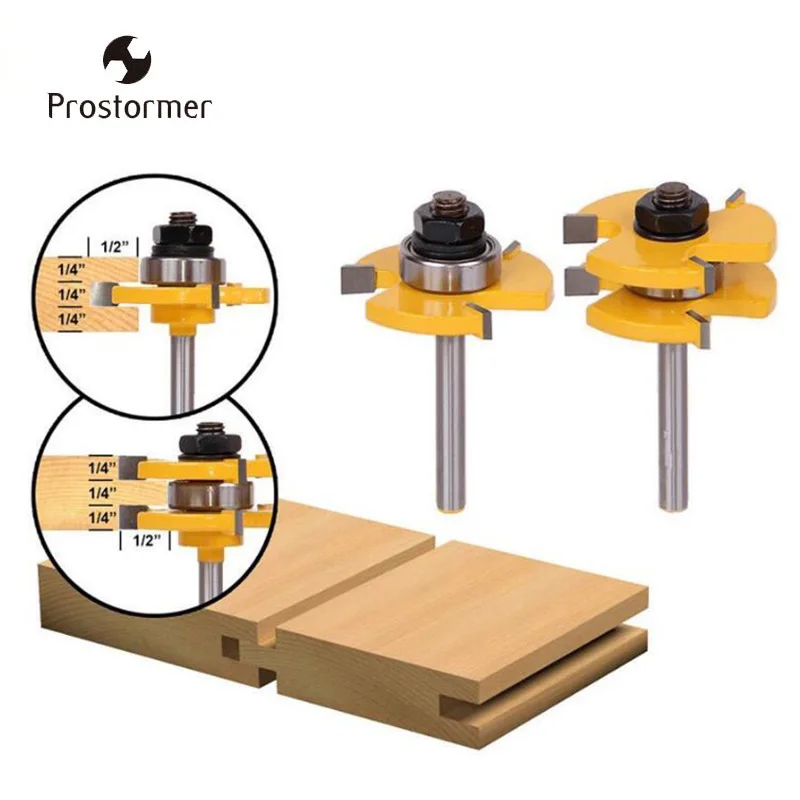 

Prostormer Shank Matched Tongue & Groove Router Bit End Mill 1/4" 1/4" Shank 3 Teeth T-shape Wood for Woodworking Tools