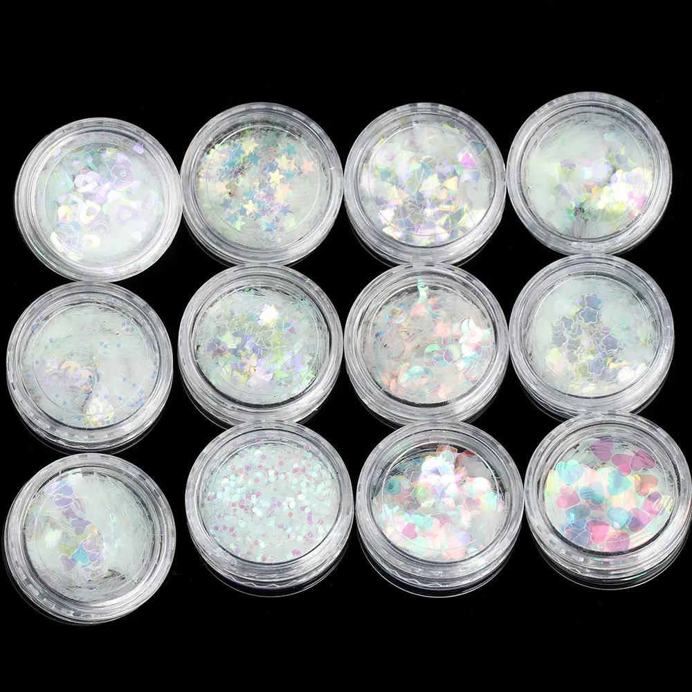 

1PC Iridescent AB Nail Sequins Flakes Star/Flower/Triangle Moon Heart Round Nail Glitter Ultra Thin Holographic Pigment Decor