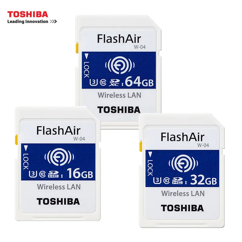 TOSHIBA Wi-Fi SD карта U3 Беспроводная LAN 16 ГБ 32 ГБ SDHC 64 Гб SDXC высокоскоростной Класс 3 FlashAir беспроводная SD карта памяти Поддержка 4K