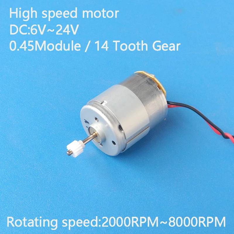 

High torque micro DC 6V 12V 24V 2000RPM~8000RPM Motor with a gear 0.45Module / 14 Tooth Gear Can be used as a generator