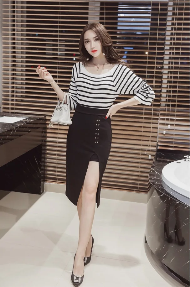 MSSNNG 2018 Slim split high waist bag hip skirt long skirt elegant professional skirt step skirt (23)