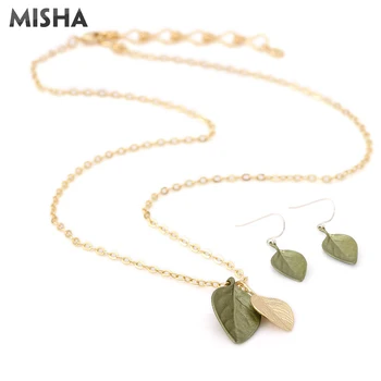 

MISHA Hot Luxury Jewelry Sets Charm Ladies Fine Shinning Gold leaf Pendant Jewelry Gift Necklace Dangle/Hoop Earring Sets 02563