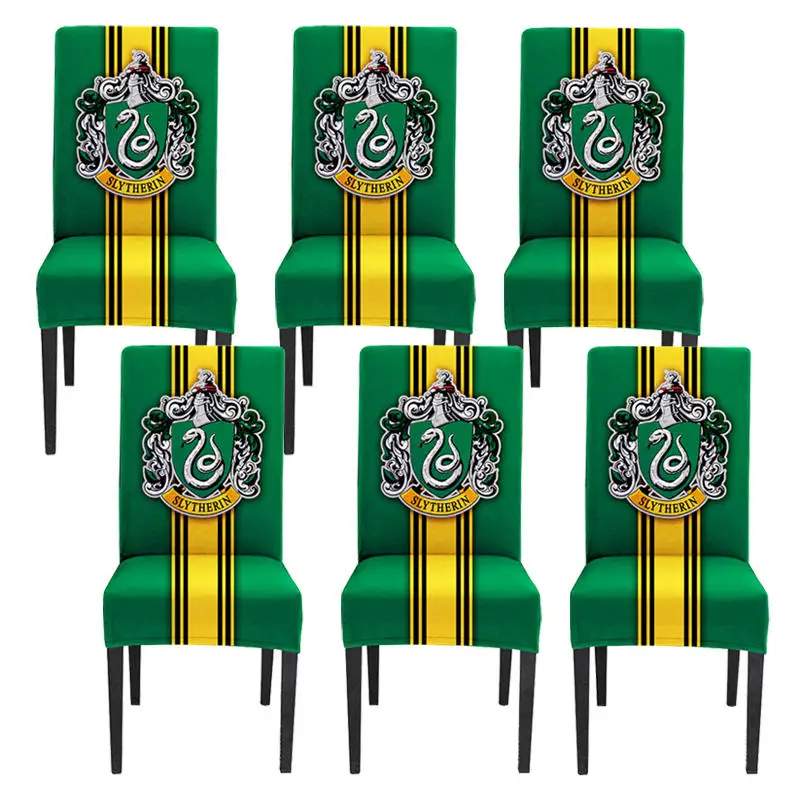 Slytherin 6 pack Высокая Растяжка полная печать крышка стула пользовательский дизайн обеденный стул наволочки спандекс ткань вечерние гостиничные чехлы для стульев - Цвет: Slytherin 6 pack