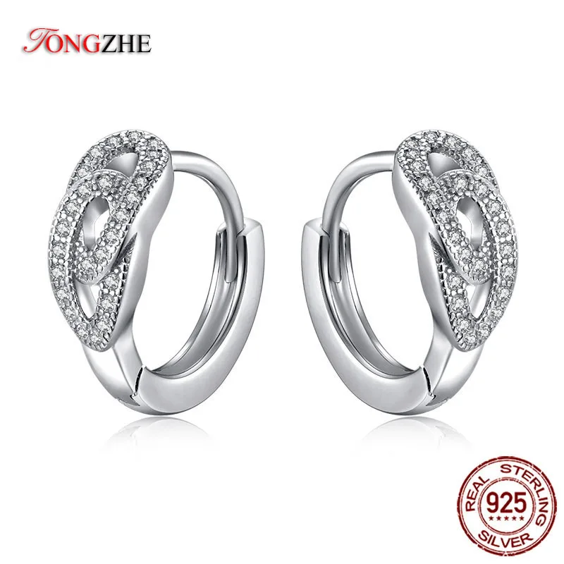 

TONGZHE 925 Sterling Silver Infinite Staggered Huggie Hoop Earrings AAA CZ Stone Jewelry for Women Small Accessories ESCH8073-1