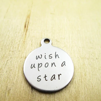 

10pcs/lot-wish upon a star stainless steel charms Laser Engraved Customized DIY Charms Pendants