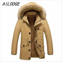 AILOOGE мужская хлопковая куртка с меховым воротником Толстая мужская зимняя куртка с капюшоном пальто jaqueta masculina Парка мужская повседневная куртка верхняя одежда