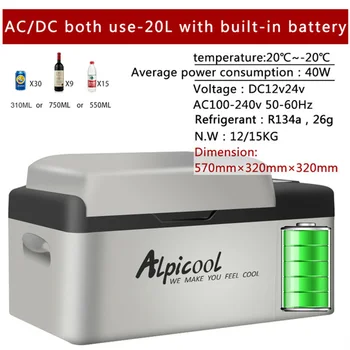 

20L Frige -20 Degrees 12V Portable Compressor 24h Lithium Battery Life Car Refrigerator Mini Multi-Function Home Cooler Freezer
